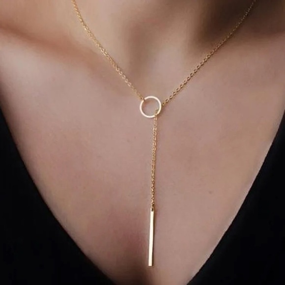 NEW Dainty 18K Stainless Steel Cylindrical And Bar Y Necklace - Picture 2 of 11